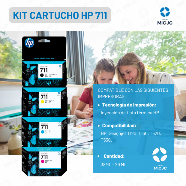Pack de Cartucho de Tinta HP 711 Negro 38ML y Colores 29ML