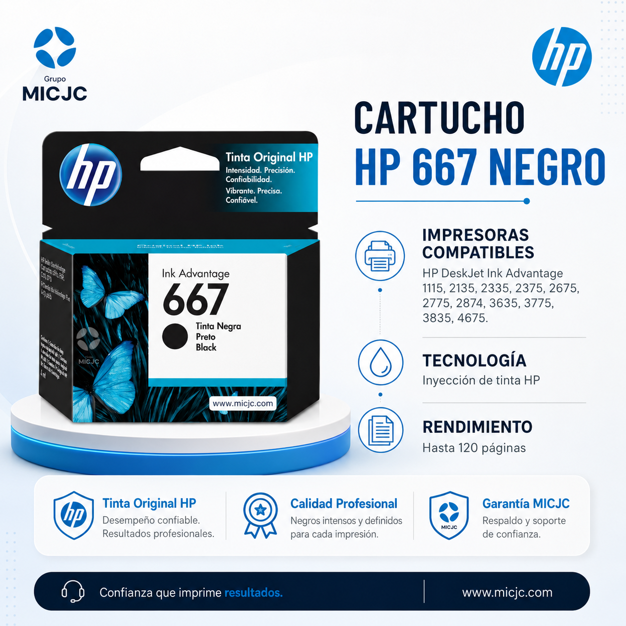 Cartucho de Tinta HP 667 Negro 3YM79AL Original